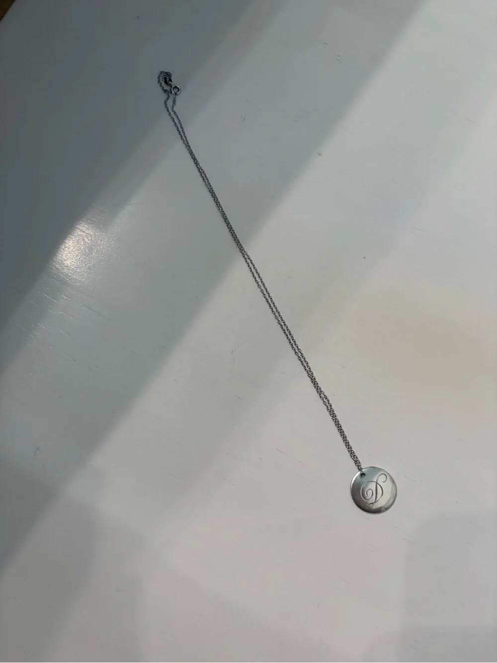 Tiffany and Co Initial “D” Pendant with Silver Chain Necklace